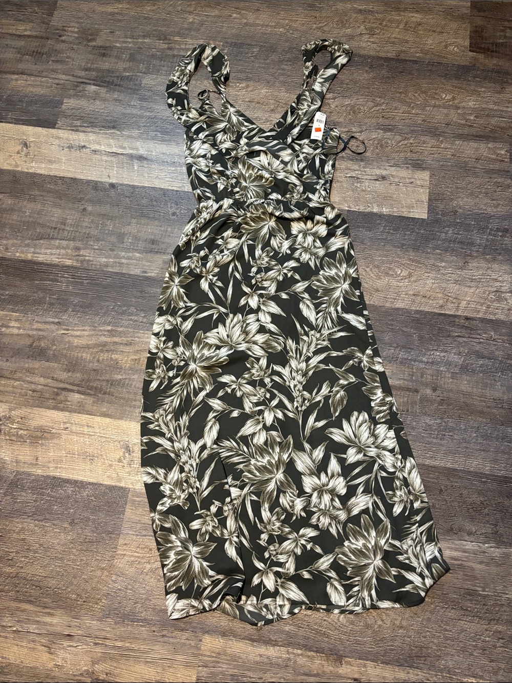 Banana Republic Factory Olive Green and Cream Floral Maxi Dress